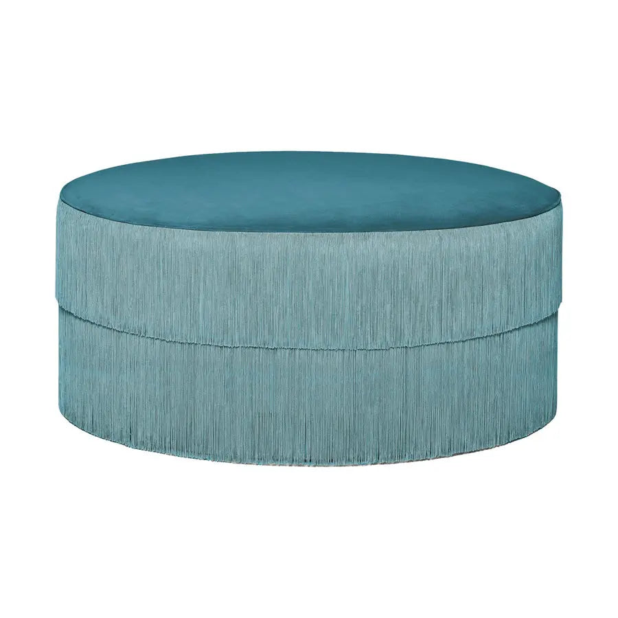 Luxurious Round Velvet Tassel Fringe Ottoman, Upholstered Stool for Elegant Spaces