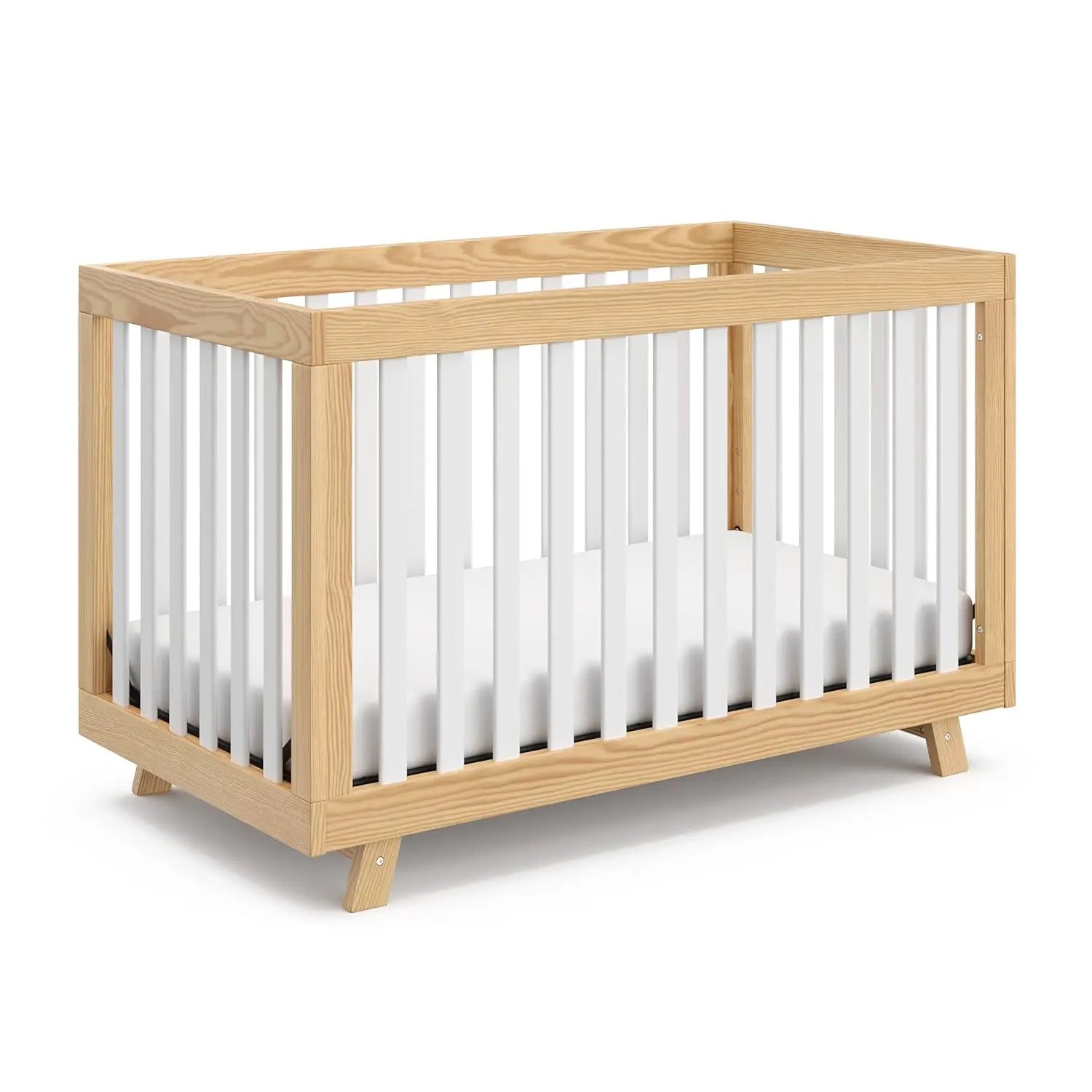 Convertible Natural White Slats Baby Crib Toddler Bed Daybed with Mattress