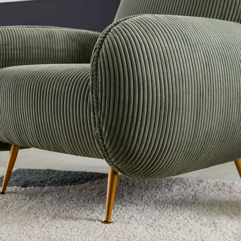 Modern Nordic Corduroy Fabric Lounge Chair, Designer Metal Frame Leisure Armchair