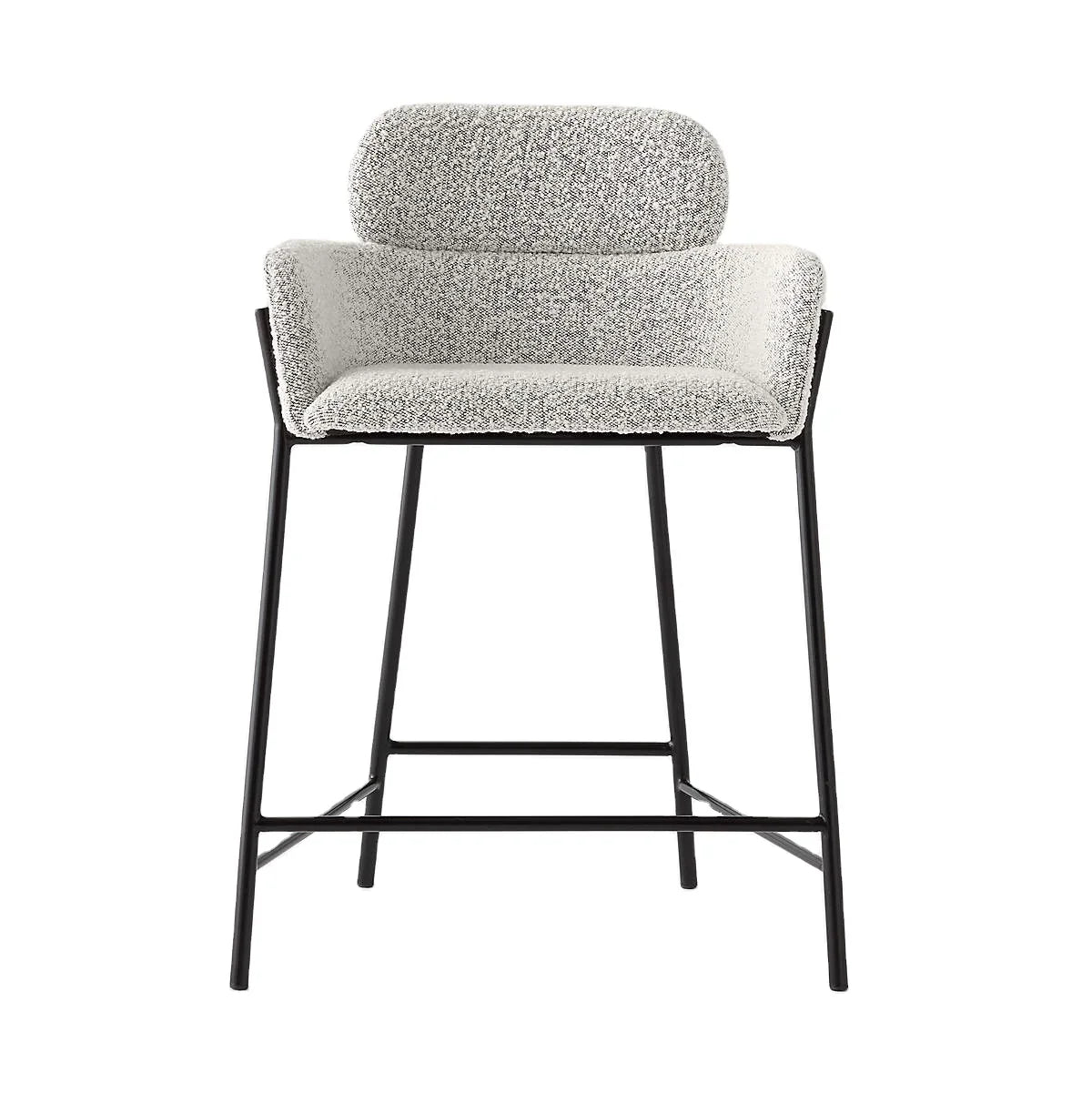 Modern Boucle Velvet Upholstered High Bar Stool with Armrest - Counter Height Chair