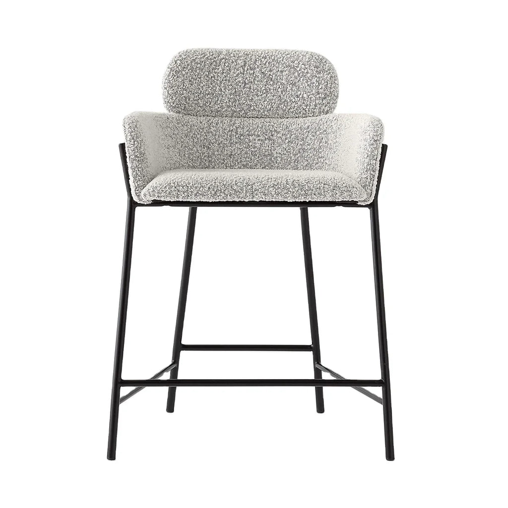 Modern Boucle Velvet Upholstered High Bar Stool with Armrest - Counter Height Chair