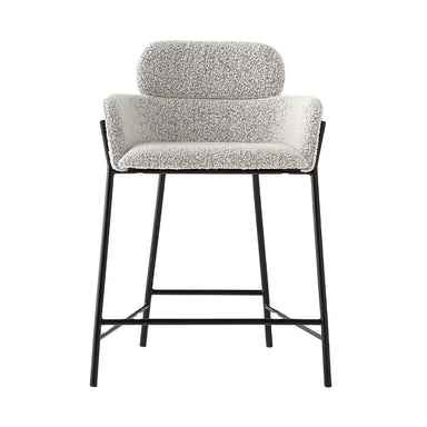 Modern Boucle Velvet Upholstered High Bar Stool with Armrest - Counter Height Chair