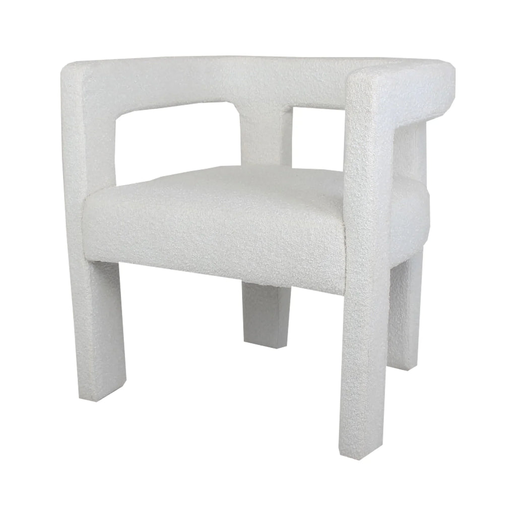 Elegant White Boucle Upholstered Dining Armchair: Modern Low Back Accent Chair