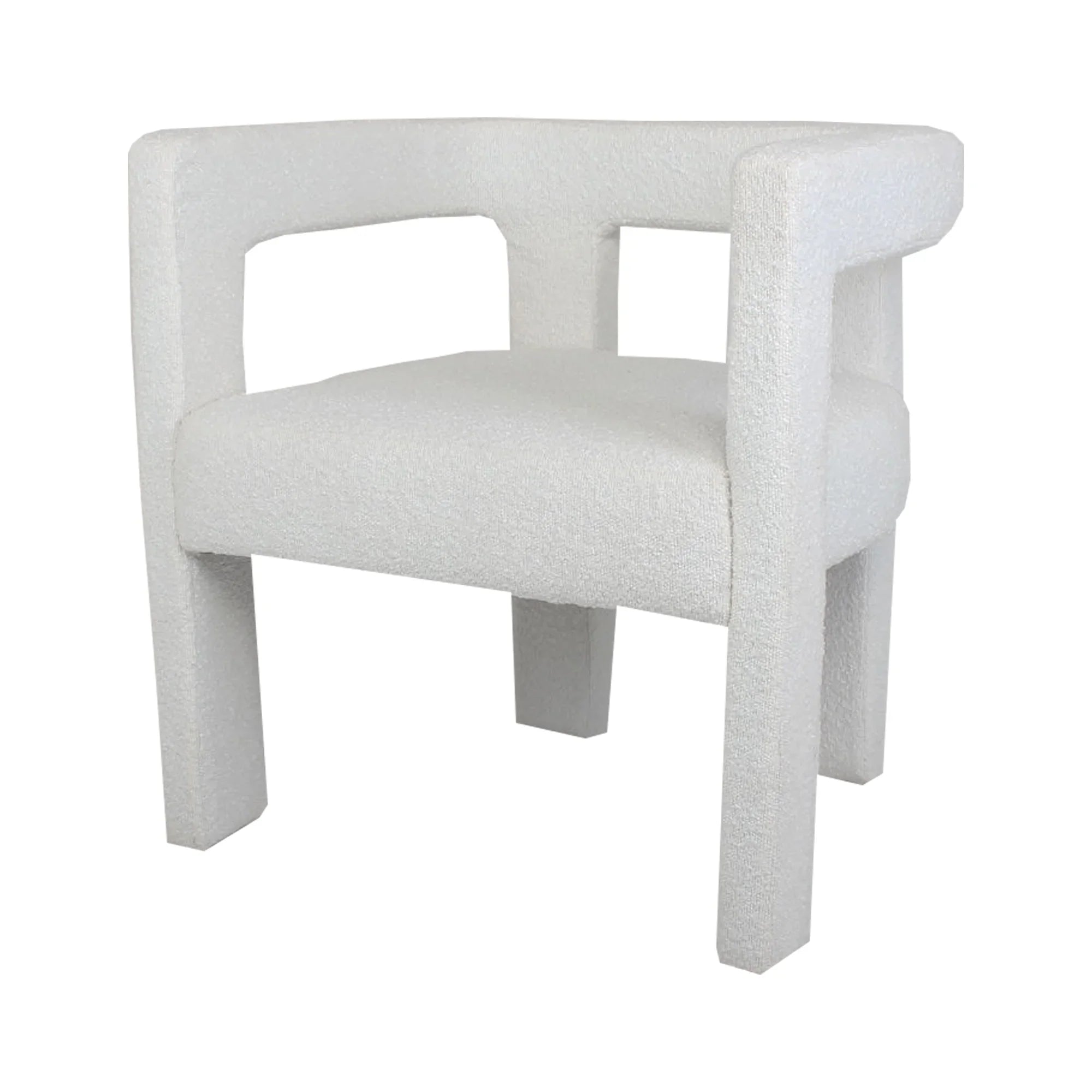 Elegant White Boucle Upholstered Dining Armchair: Modern Low Back Accent Chair