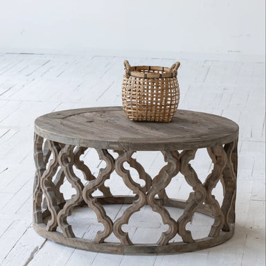 Vintage Round Elm Coffee Table for Living Room - Solid Wood Antique Design