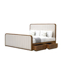 Luxurious King Size Linen Upholstered Bed Frame with Storage, Handcrafted Solid Oak