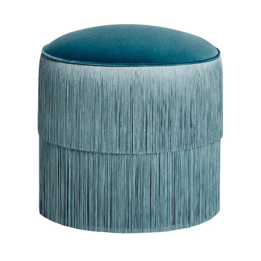 High-End Velvet Round Ottoman Fringed Foot Stool Tassels Living Room