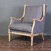 Charming French Country Linen & Solid Oak Wood Antique Accent Chair