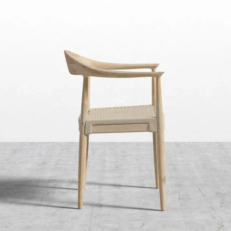 Elegant Solid Oak Stackable Dining Chair - Curved Back Woven Rope Seat