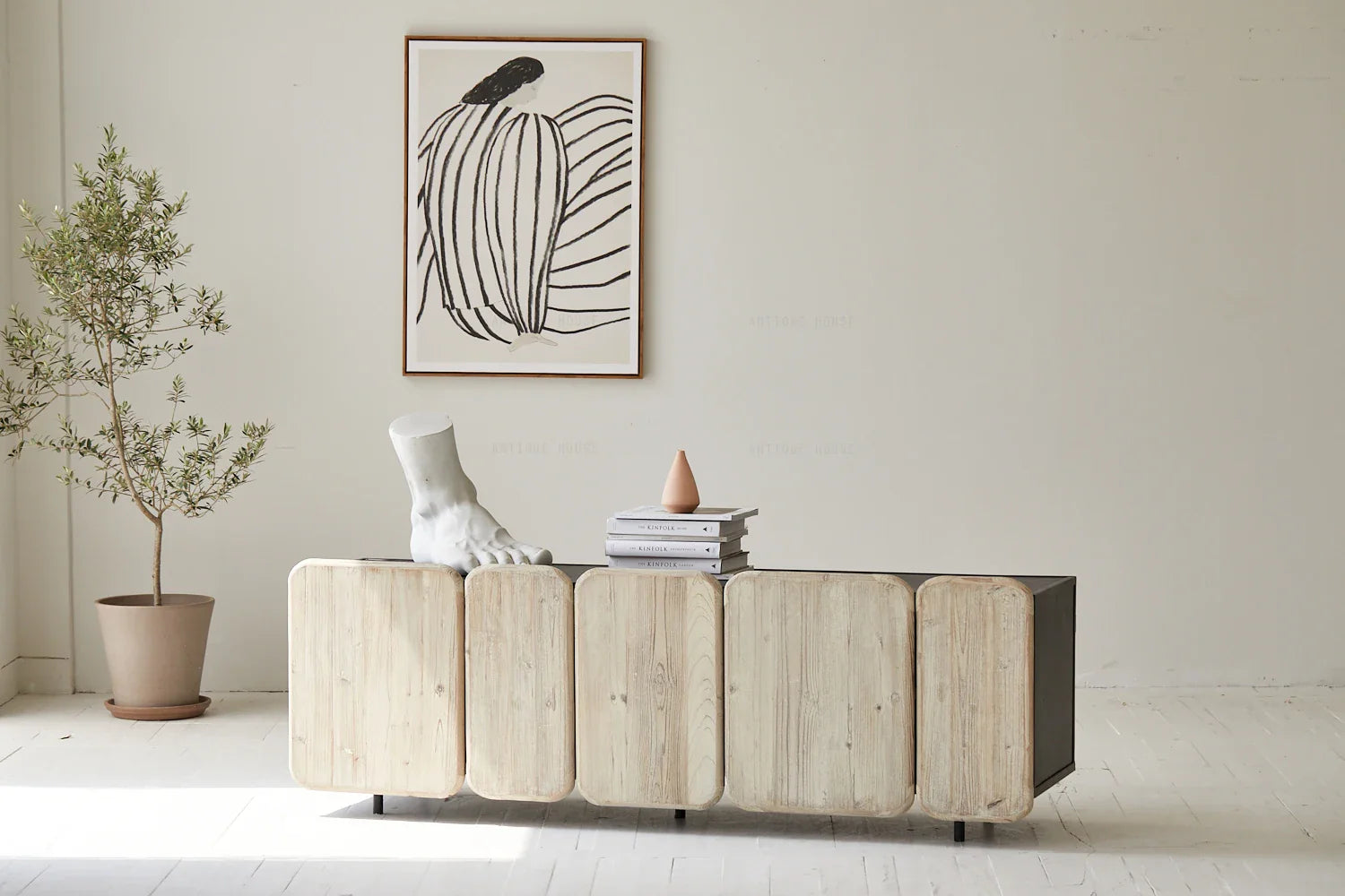 Vintage Japandi Recycled Pine Sideboard TV Cabinet - Modern Accent Furniture