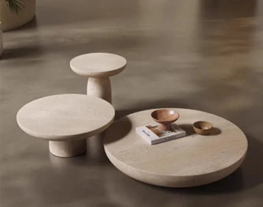 Elegant Tostone Beige Natural Travertine Round Coffee Table for Modern Living
