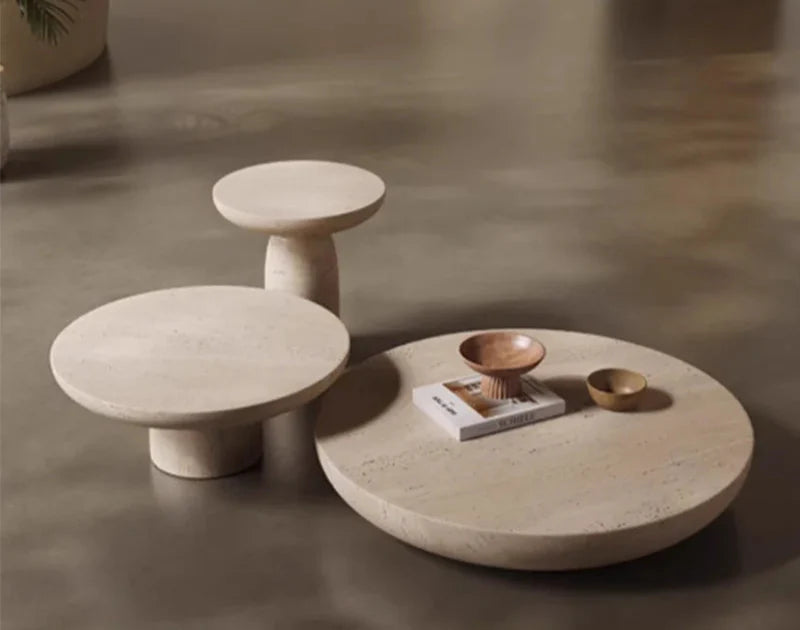 Elegant Tostone Beige Natural Travertine Round Coffee Table for Modern Living