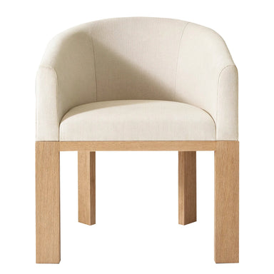 Elegant Linen Barrelback Dining Armchair - French Contemporary Solid Oak Wood