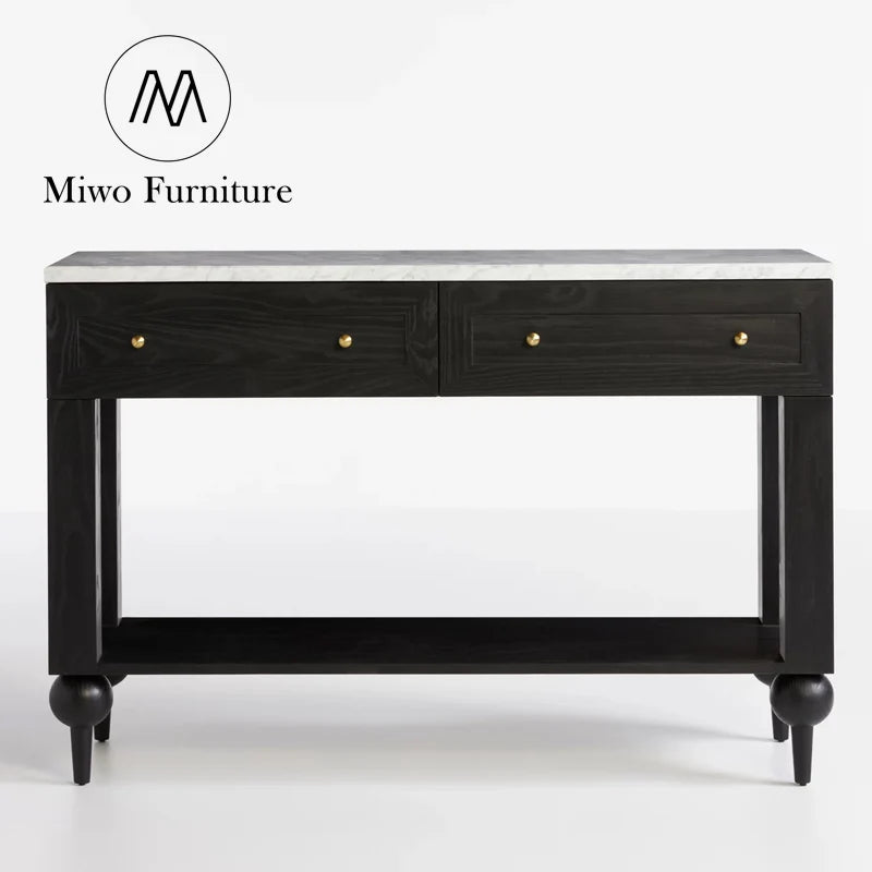 Modern Wooden Entryway Table with Marble Mirrored Drawer Console Table