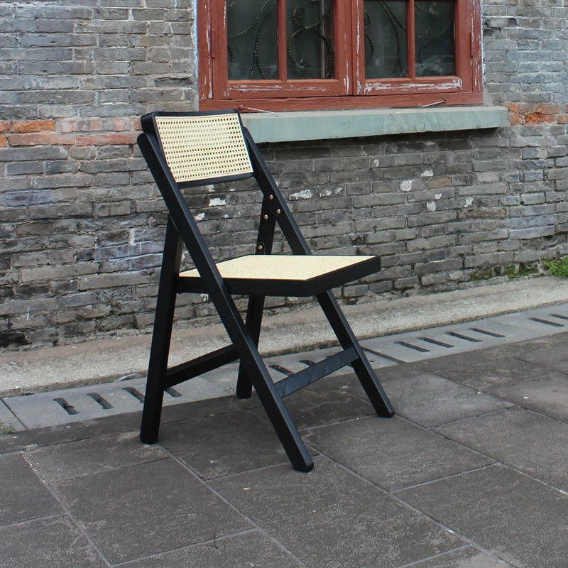 Elegant Black Foldable Wooden Rattan Dining Chair for Events, Home, Weddings