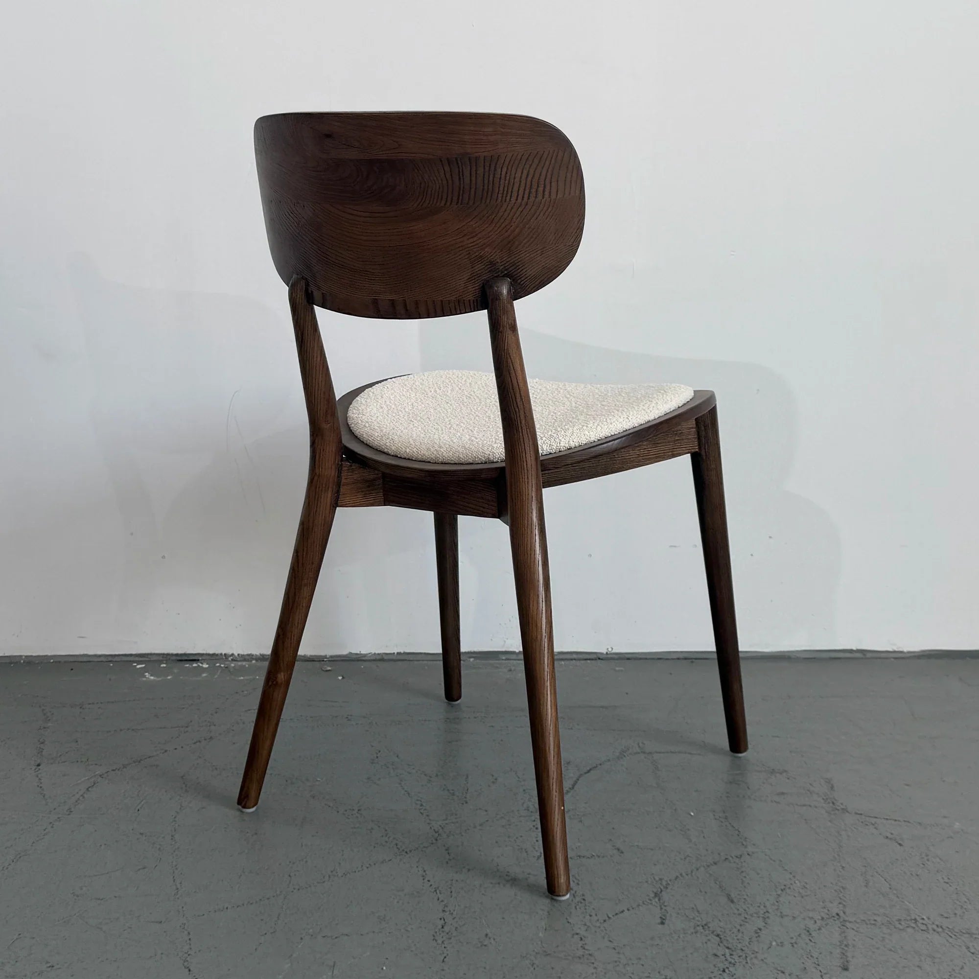 Contemporary Solid Oak Walnut Finish Dining Chair with Plush Boucle Upholstery