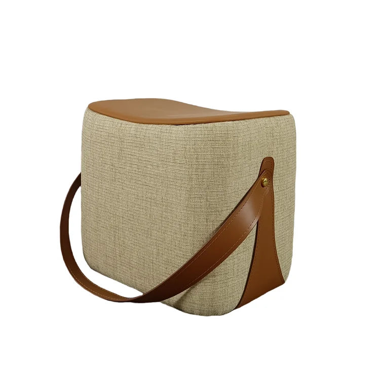 Portable Leather Round Ottoman Foot Rest Stool for Living Room