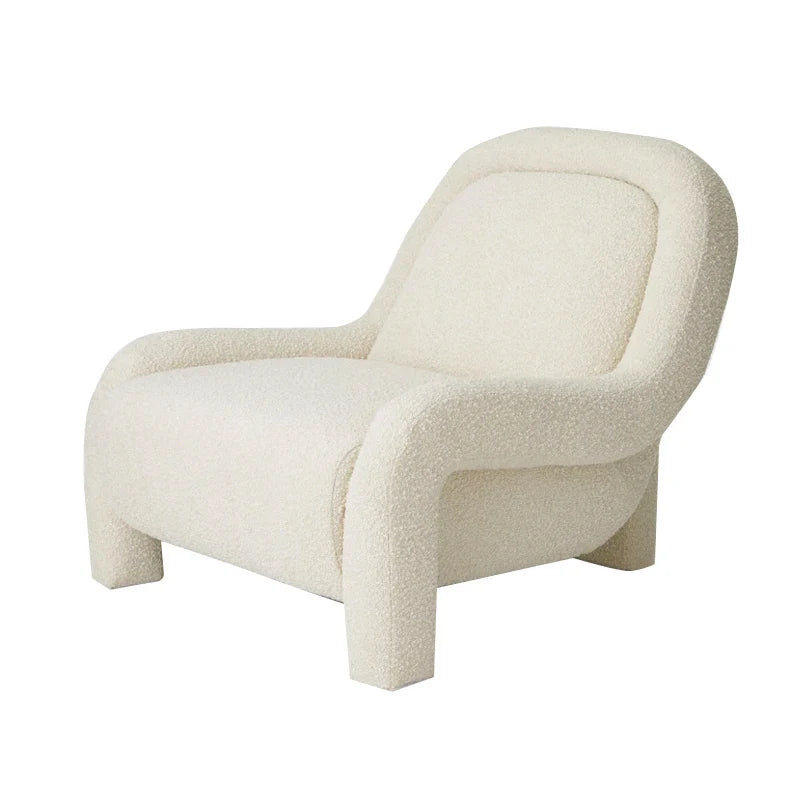 Modern White Boucle Upholstered Lounge Recliner Chair for Living Room