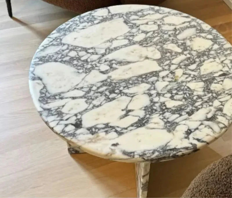 Elegant Round Marble Coffee Table with Calacatta Viola Stone Top