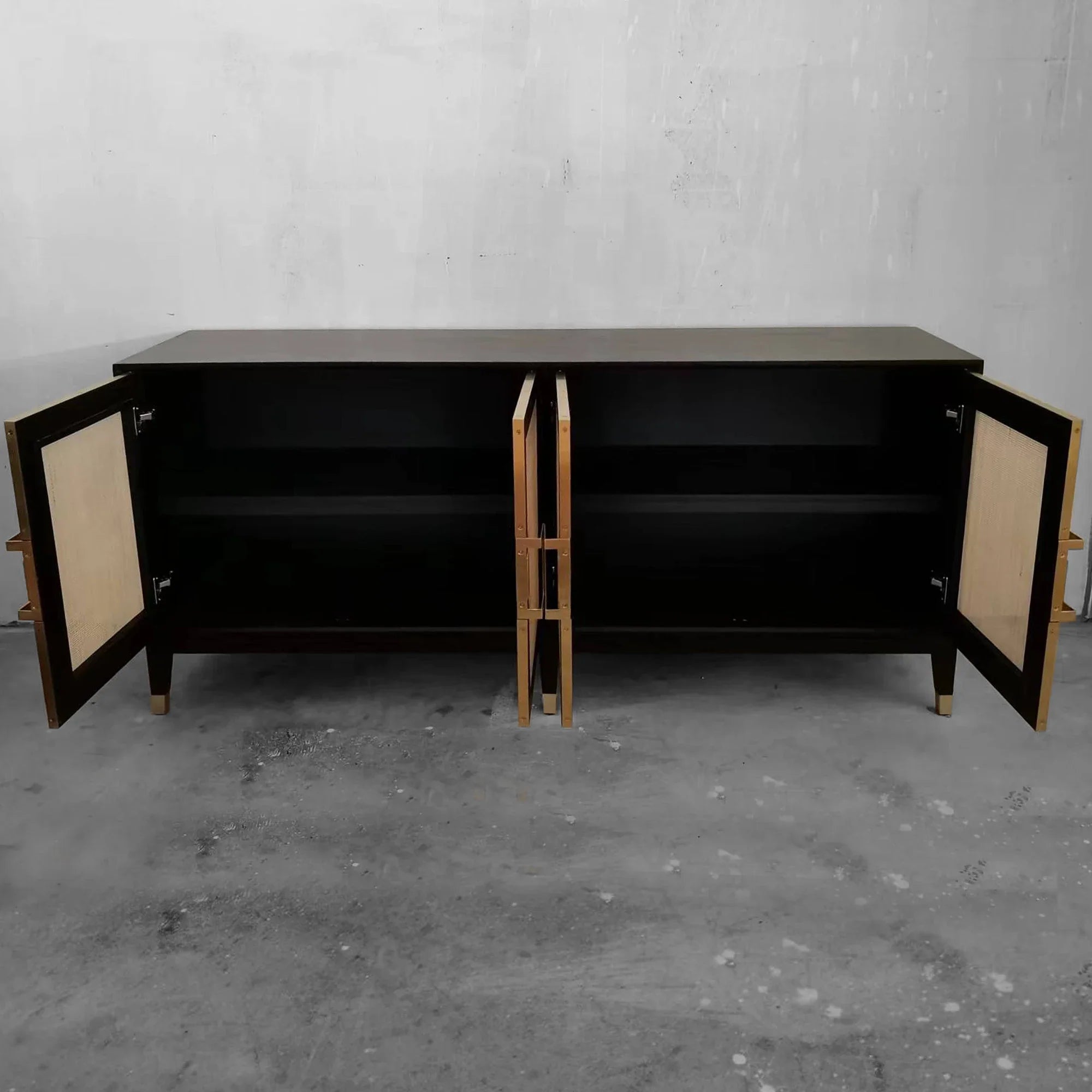 Chic Modern Oak Wood Rattan Sideboard Buffet Cabinet with Storage Doors