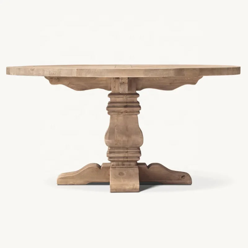 Vintage Round Solid Wood Dining Table for Home Use, Plank Style Furniture