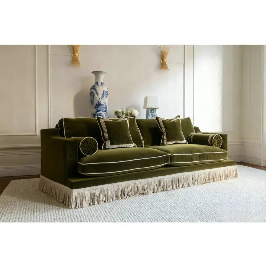 Vintage Green Velvet Tassel Fringe Sofa for Cafe & Restaurant