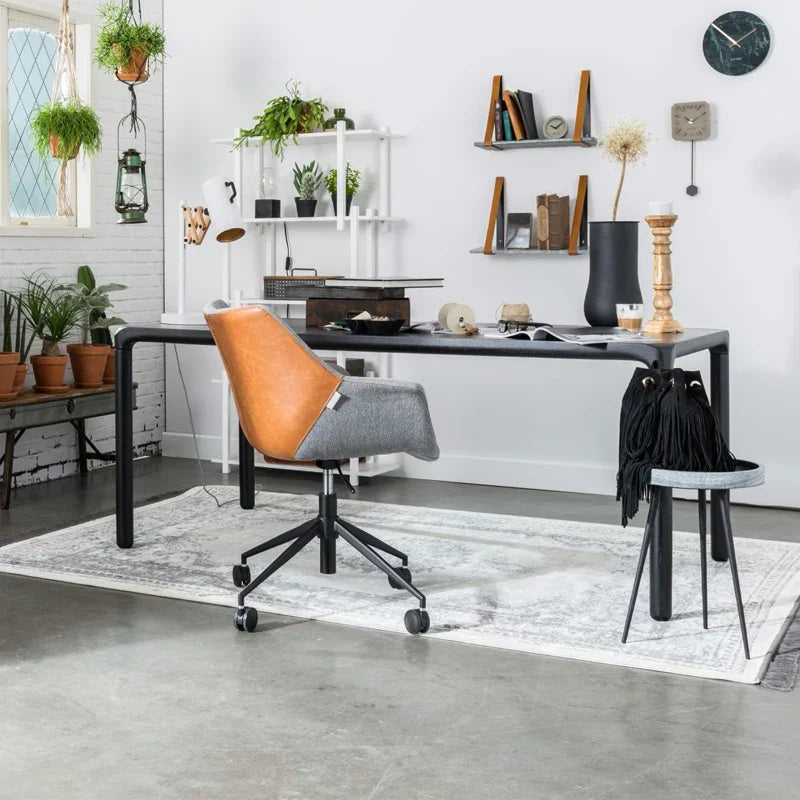 Modern Solid Oak Wood Dining Table, Custom Black Finish, Durable Home Desk