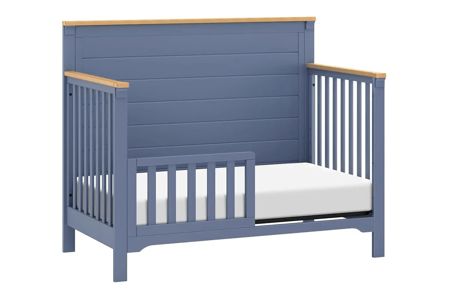 Versatile Cove Blue & Honey Wood Convertible Baby Crib for Nursery