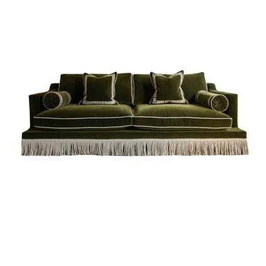 Vintage Green Velvet Tassel Fringe Sofa for Cafe & Restaurant