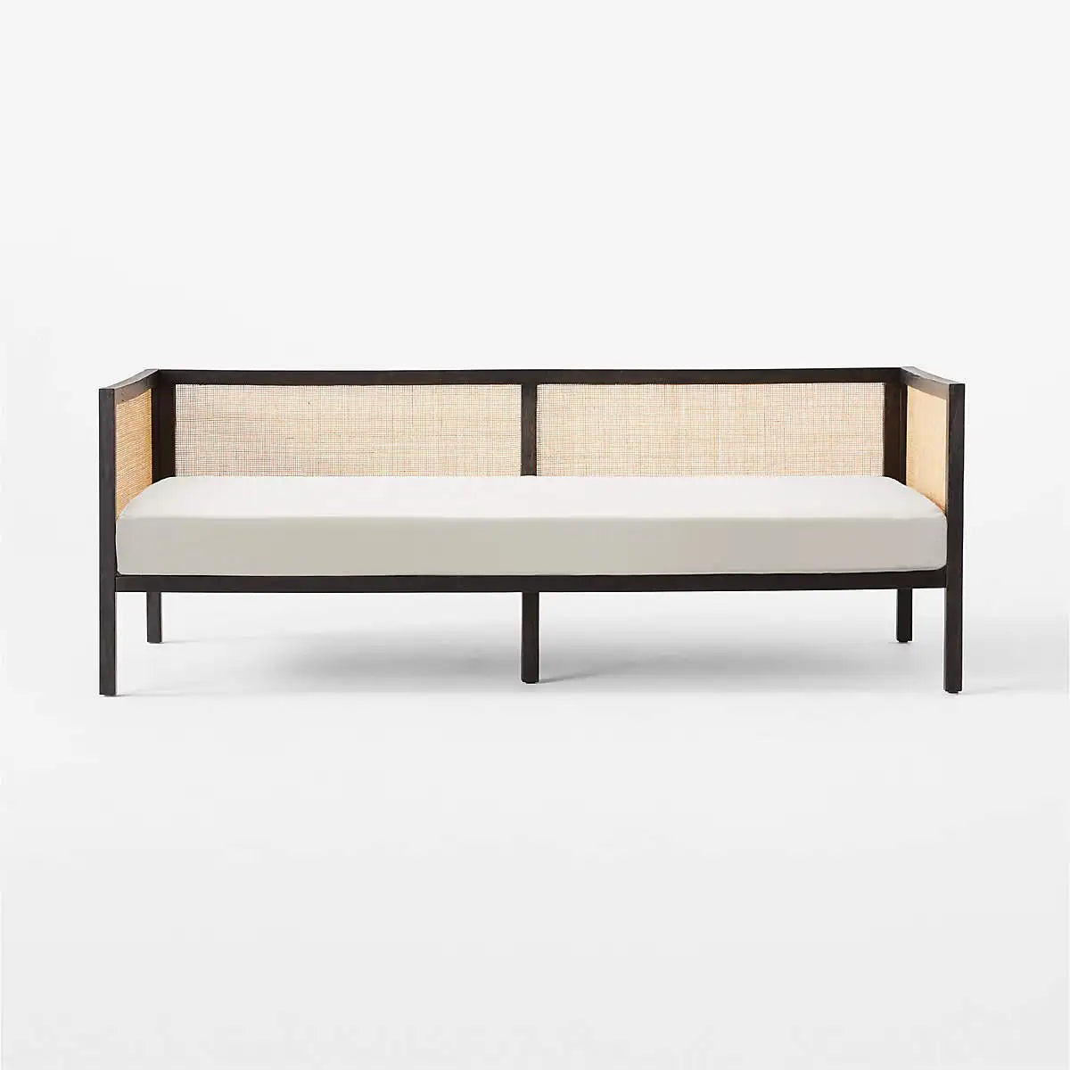 Chic Boho Black Natural Rattan Cane Back Daybed Sofa with Cushion Cover