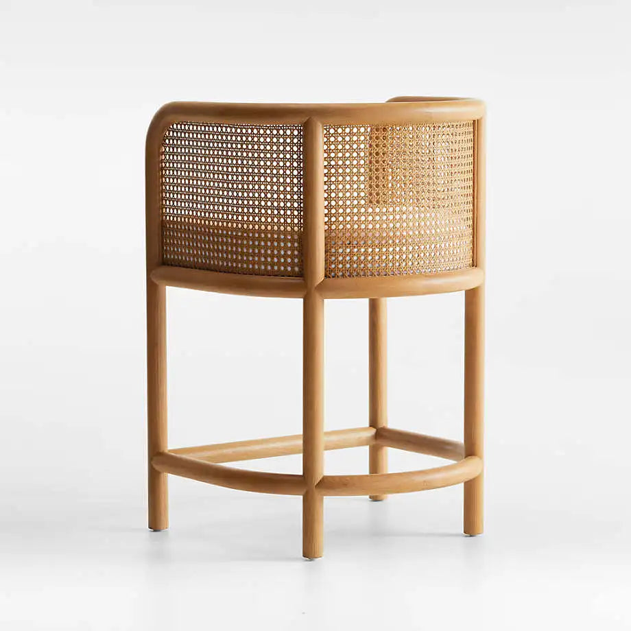 Natural Cane Rattan Counter Stool Oak Frame High Bar Chair for Kitchen Dining