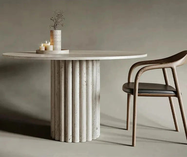 Elegant Beige Round Travertine Stone Coffee Table for Modern Living Spaces