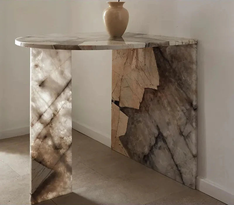 Elegant Translucent Natural Marble Console Table for Entryway Living Room Decor