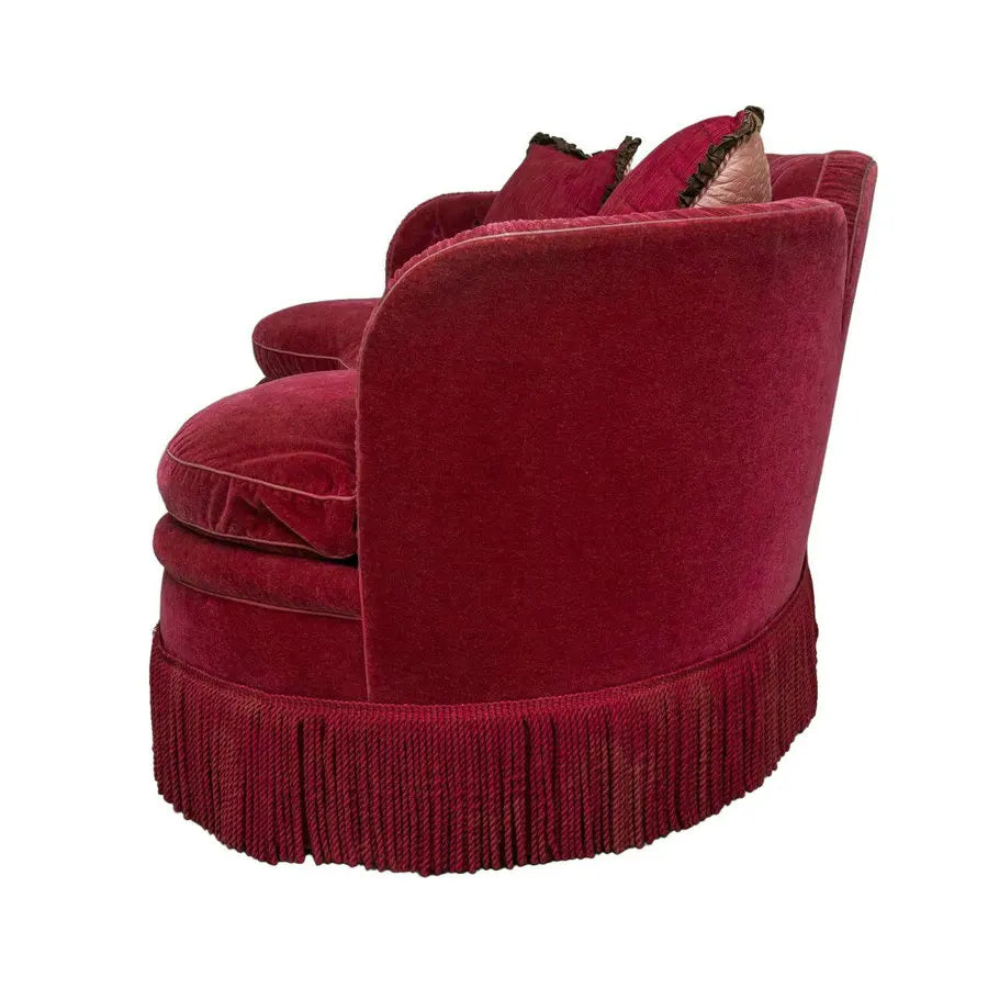 Opulent French Empire Red Velvet Tufted Fringed Grand Living Room Sofa