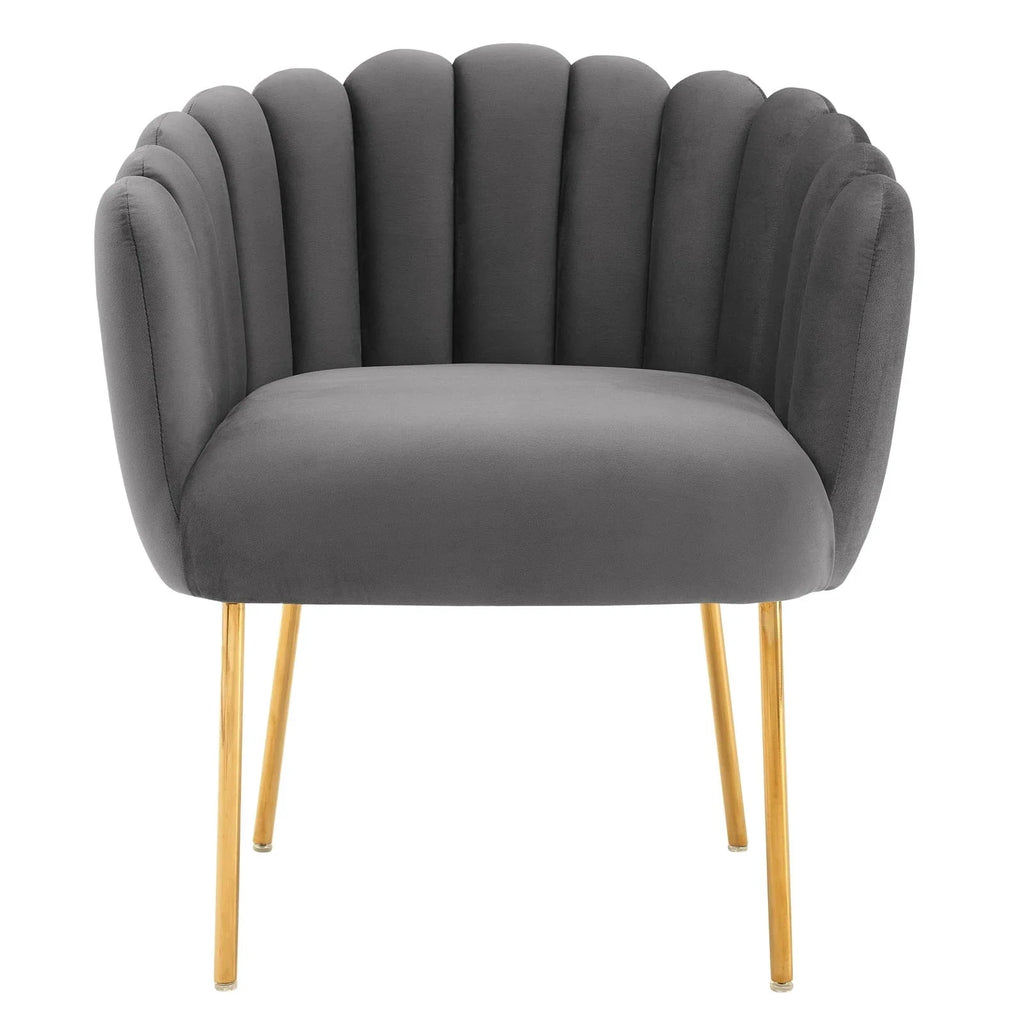Luxurious Channel Tufted Velvet Armchair Modern Dining Chair Accent Seating
