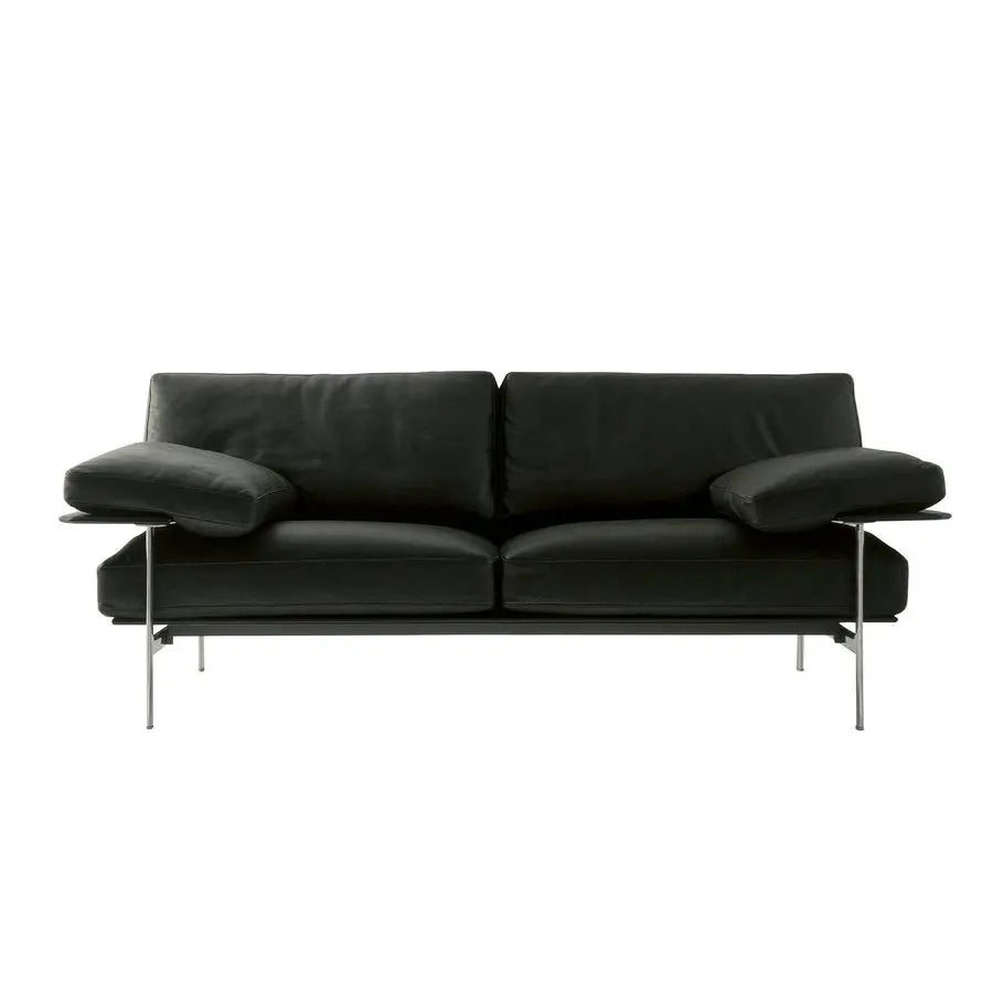 Sleek Modern Stainless Steel Black Leather Extendable Reception Sofa