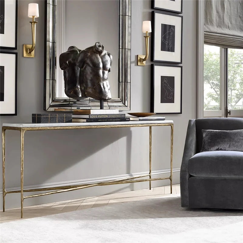 Customizable Modern Marble Top Side Table with Metal Legs for Home & Hotel