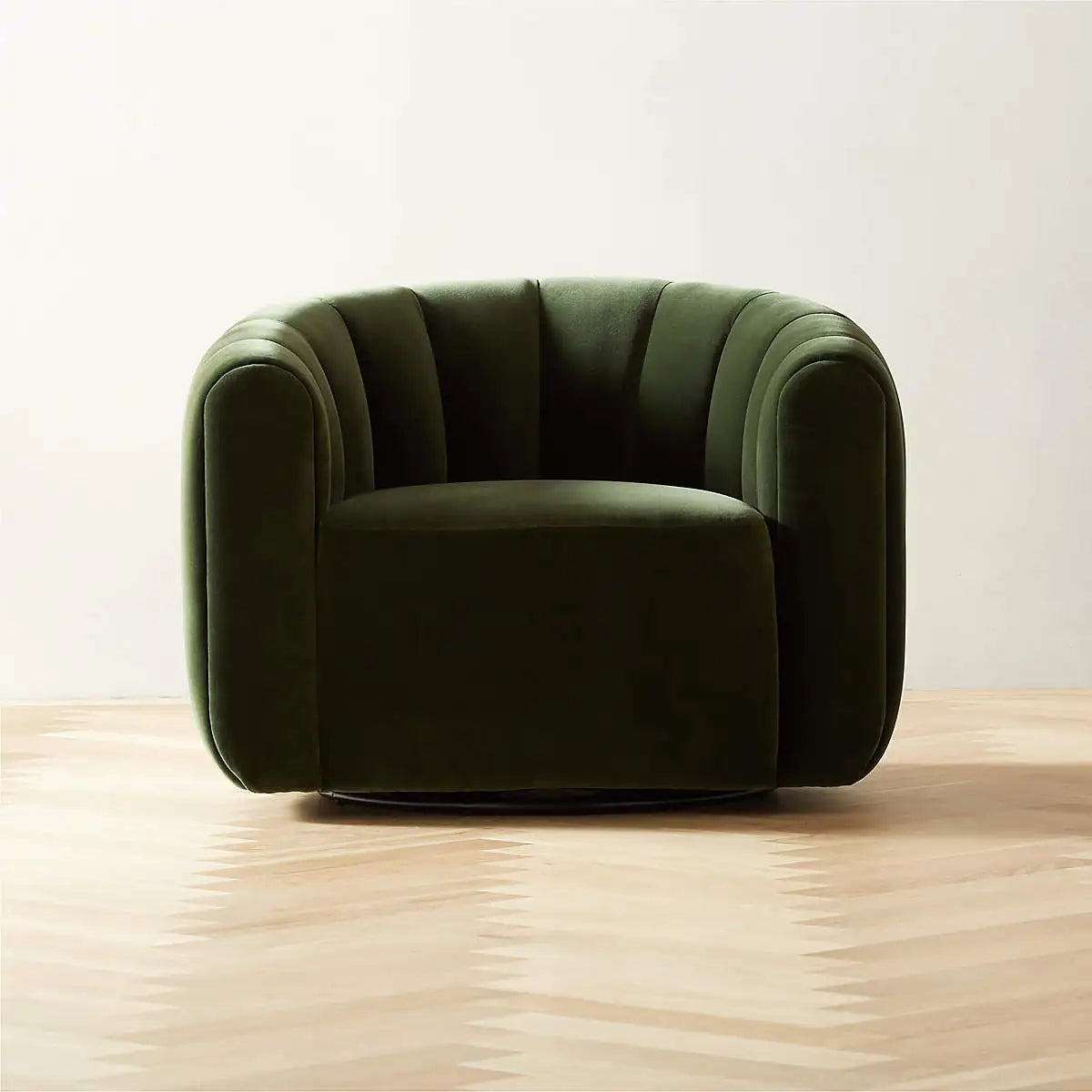 Luxurious Green Velvet Swivel Accent Chair: Channeled, Comfortable, Modern Living Room Sofa