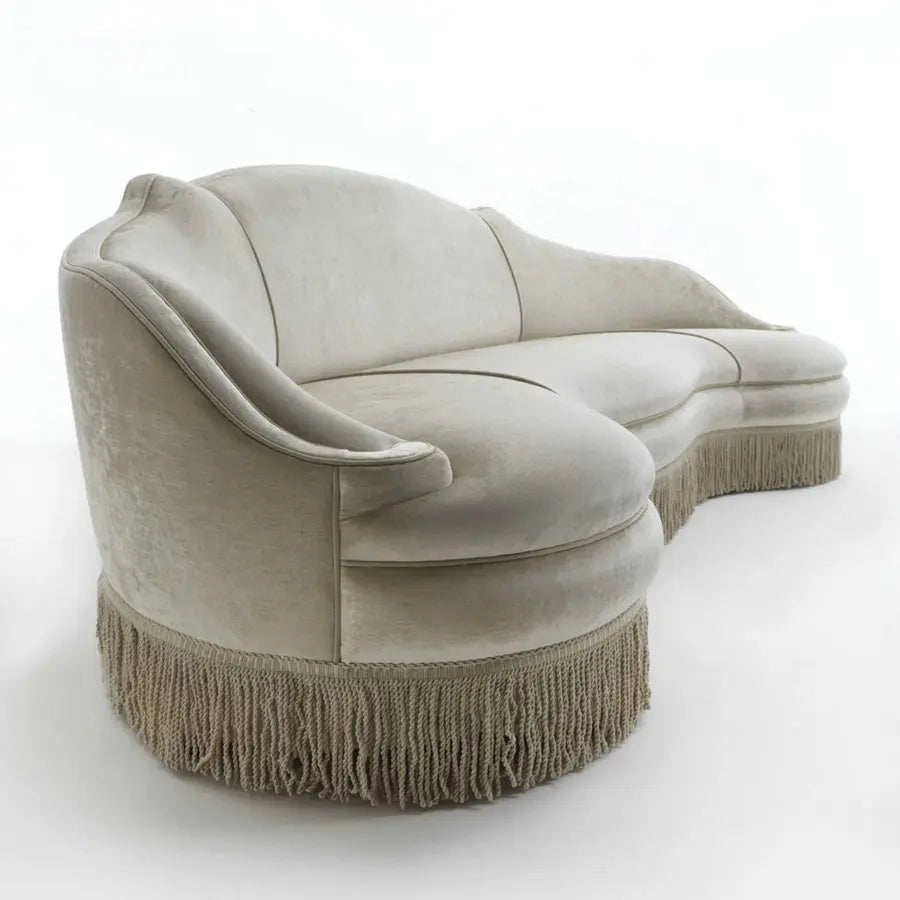 Elegant Velvet Curved Fringe Sofa with Tassels for Luxurious Living