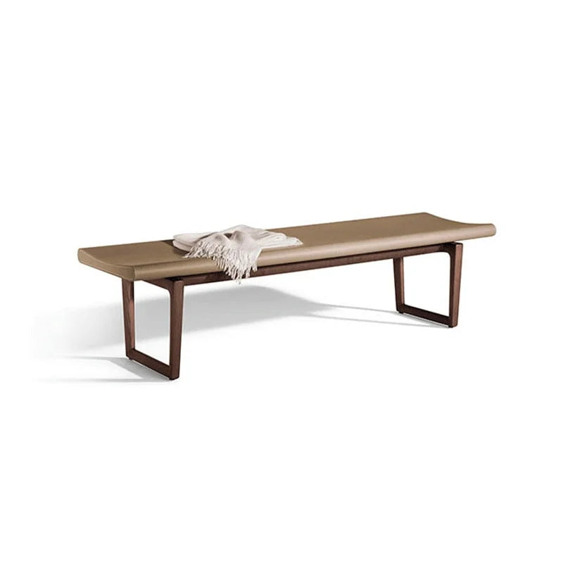 Elegant Retro Saddle Leather Bench Ottoman, Heavy-Duty Long Stool for Hallway Living Room