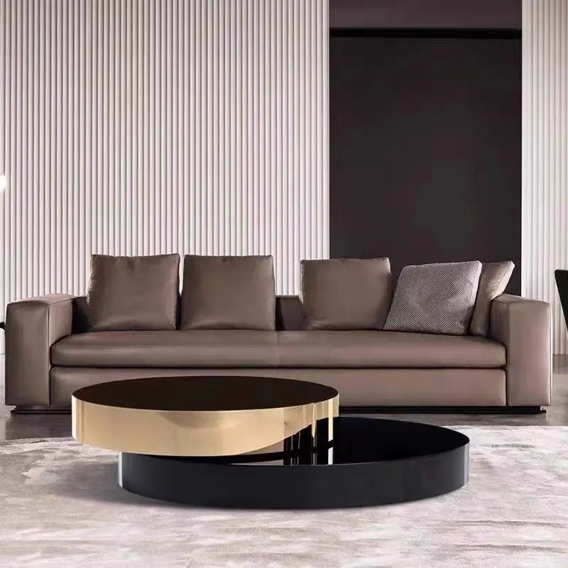 Luxury Round Black Tempered Glass Rotatable Stainless Steel Coffee Table