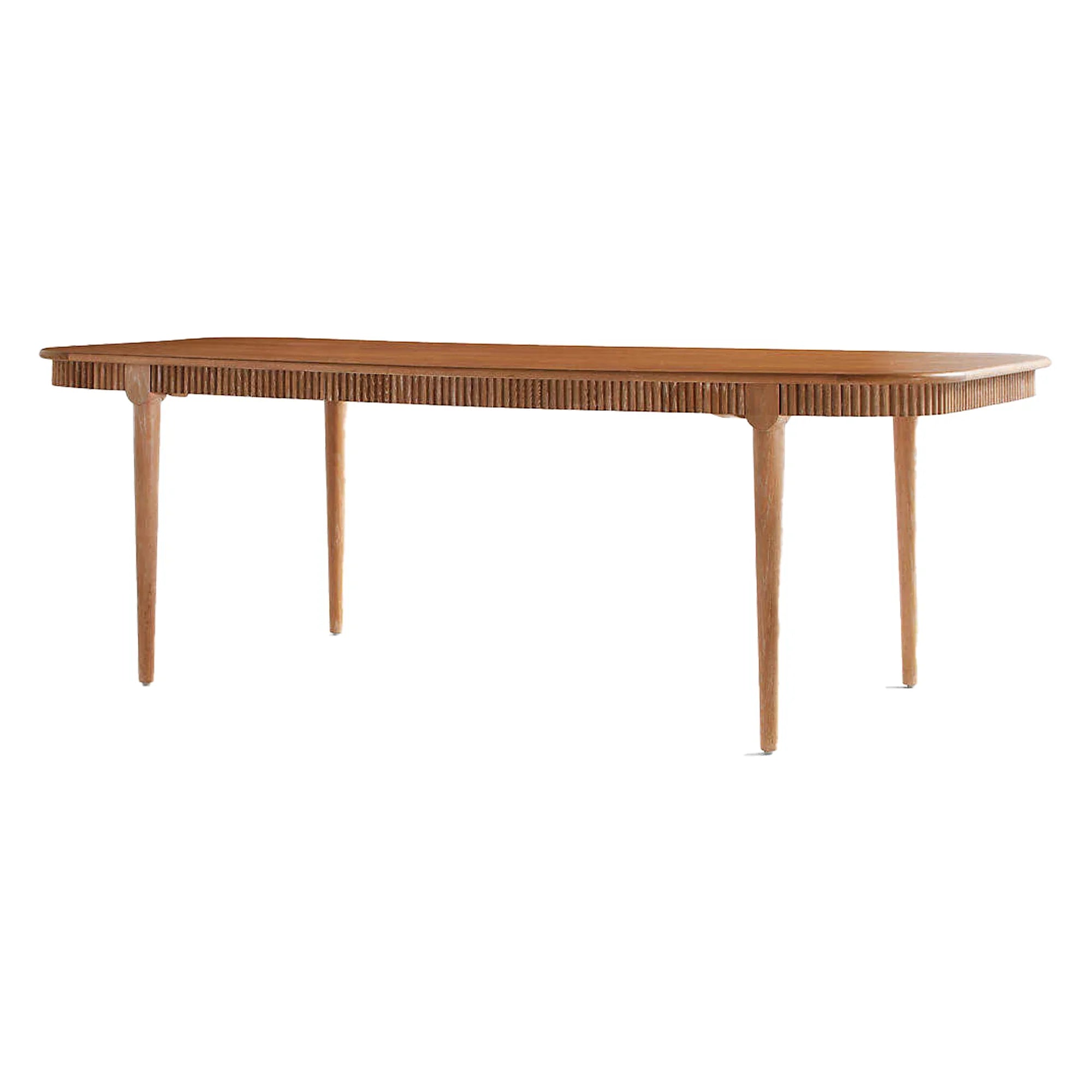 Elegant French Vintage 90-inch Cerused Oak Dining Table with Fluted Apron