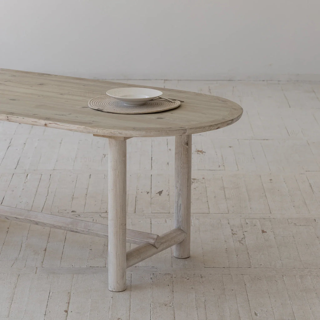 Elegant French Farmhouse Reclaimed White Pine Wood Dining Table Seats Eight
