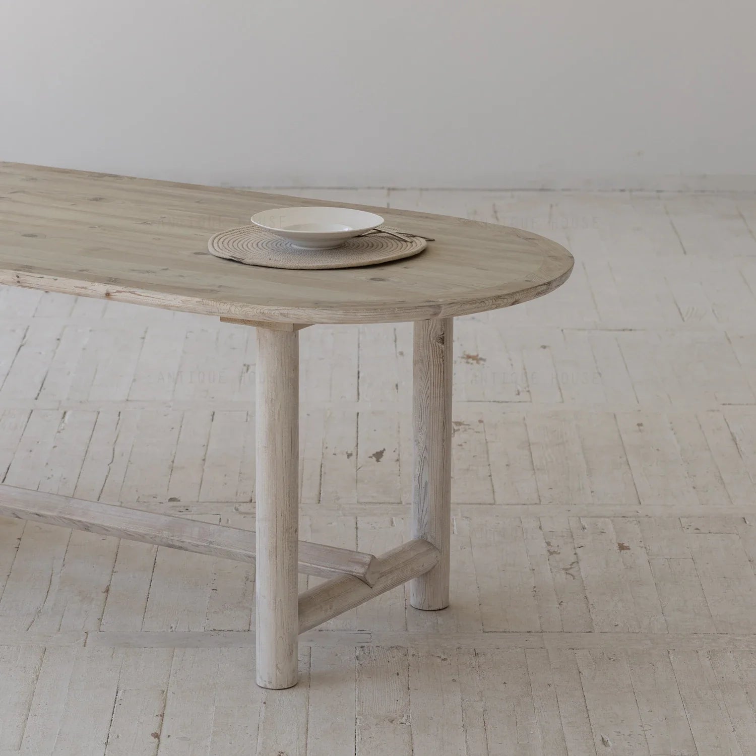 Elegant French Farmhouse Reclaimed White Pine Wood Dining Table Seats Eight