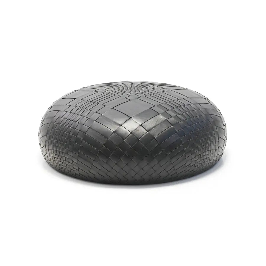 Modern Woven Faux Leather Ottoman Stool, Round Cushioned Public Area Seating