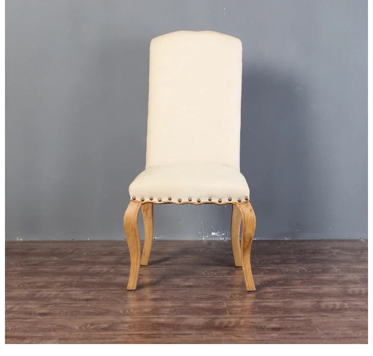 Elegant French Vintage Solid Oak Dining Chair with High Back Fabric Upholstery