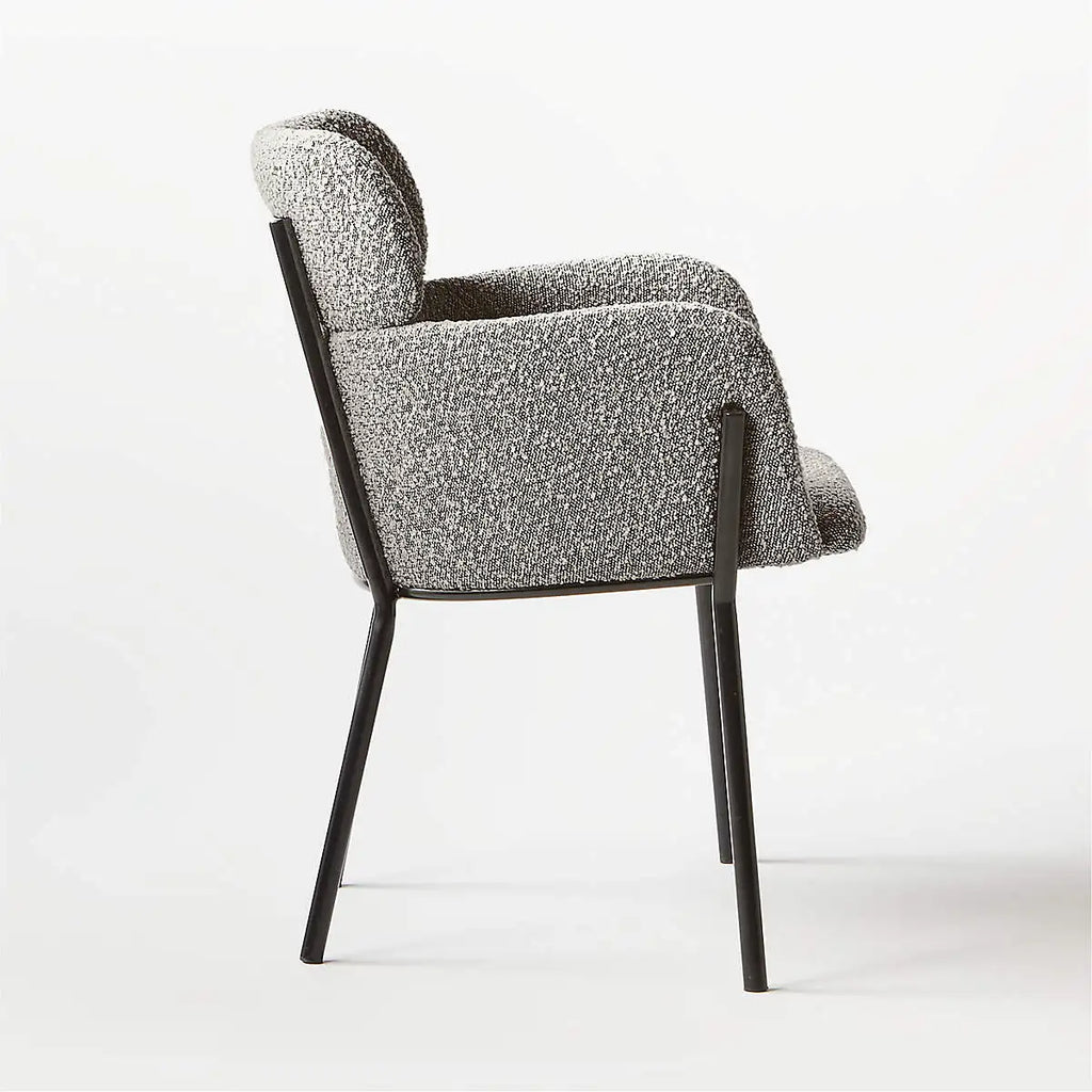 Chic Gray Boucle Dining Armchair: Modern Luxury Seating with Durable Metal Legs