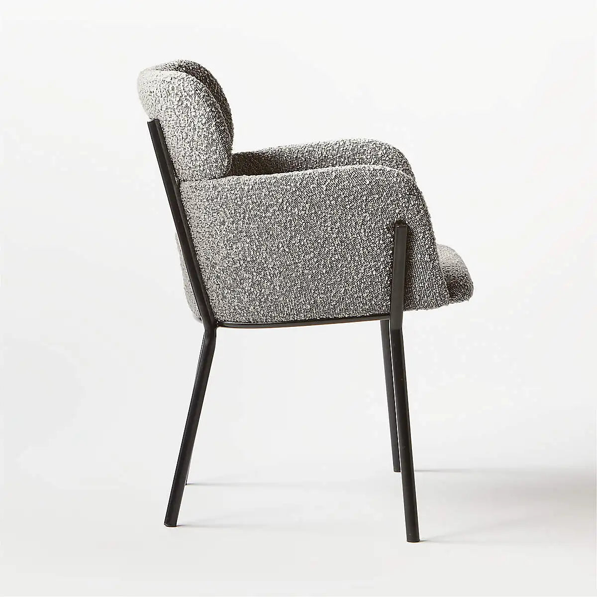 Chic Gray Boucle Dining Armchair: Modern Luxury Seating with Durable Metal Legs