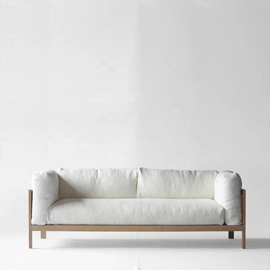 Modern Minimalist White Linen Sofa - Solid Wood Frame Living Room Furniture