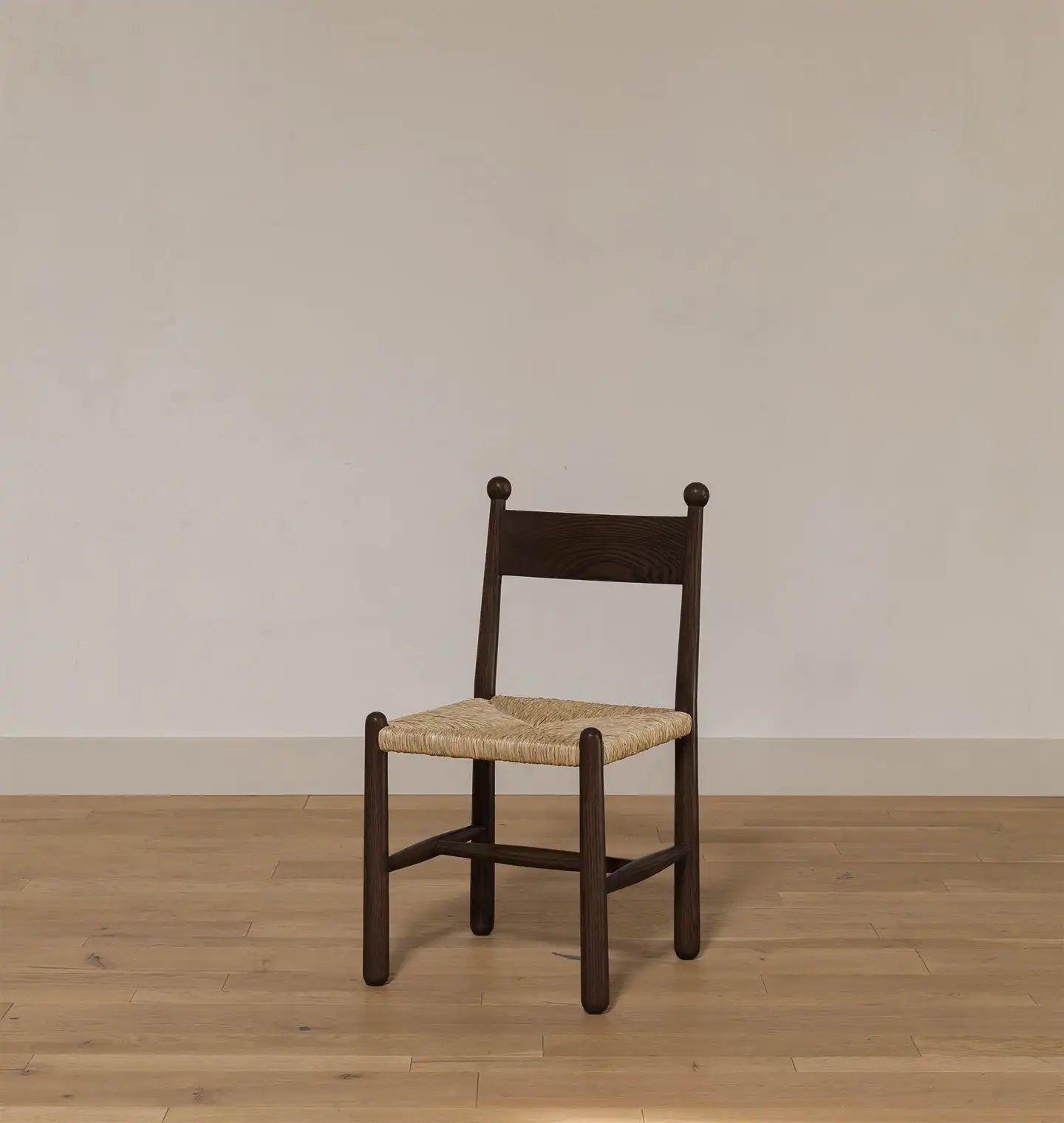Contemporary Dark Grey Oak Dining Chair with Natural Woven Rush Seat